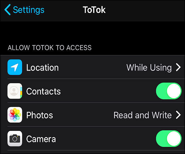 Totok : autorisations d'accès