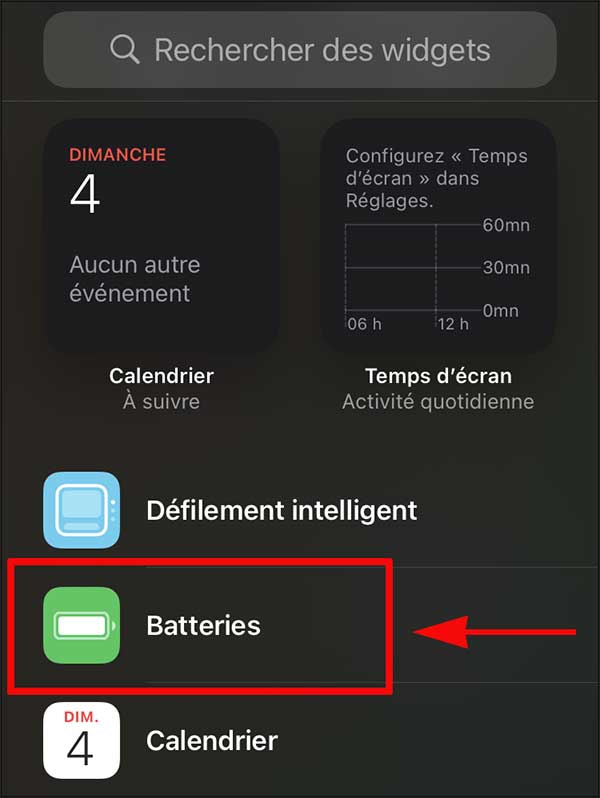 Widget Batteries sur iPhone
