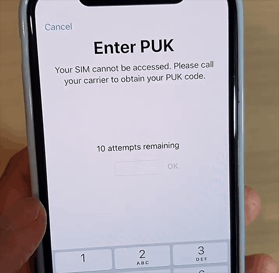 Entrer le code PUK