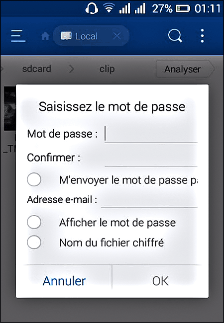 Saisie du mot de passe sur Android