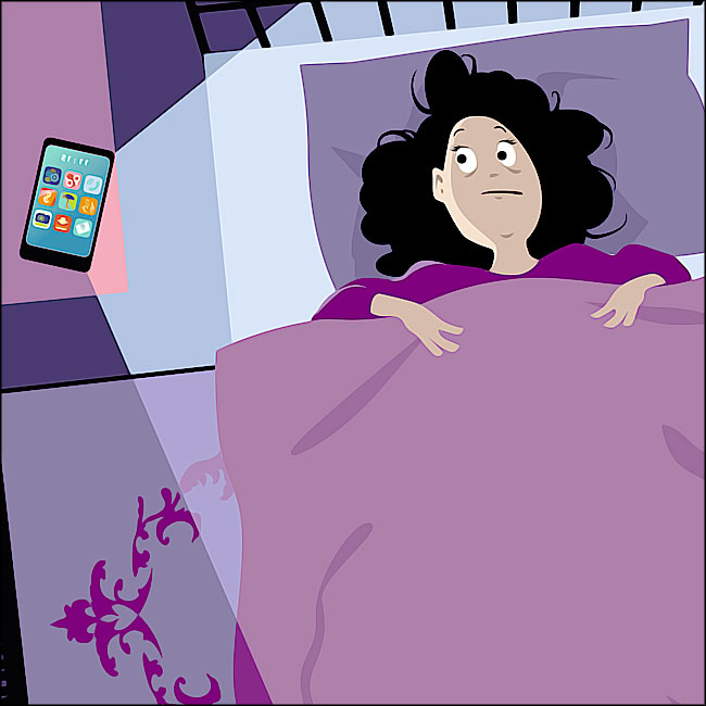 dessin jeune femme dort a cote de son telephone