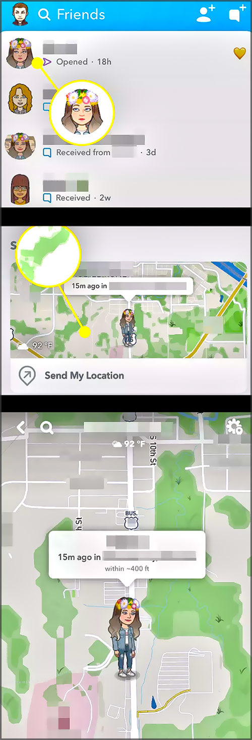 accéder à Snap Map sur l'application Snapchat