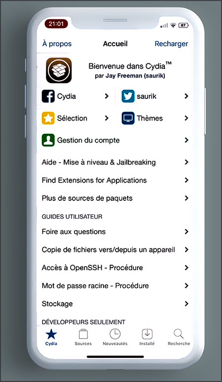 Application Cydia sur Iphone