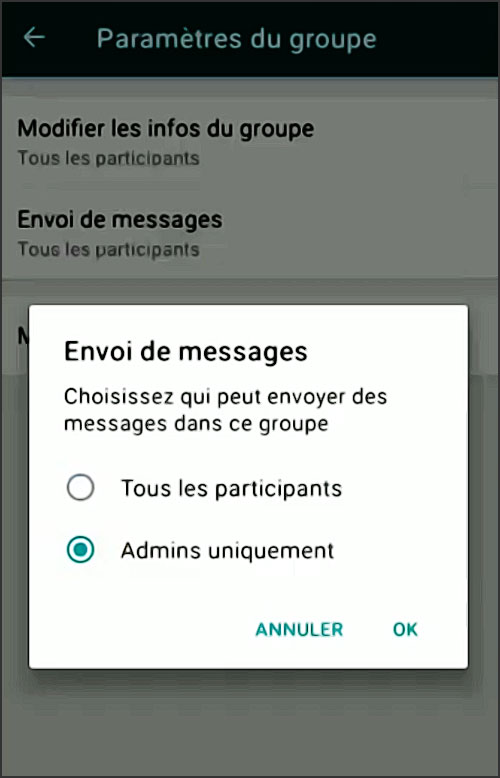 whatsapp seuls les administrateurs pourront envoyer des messages