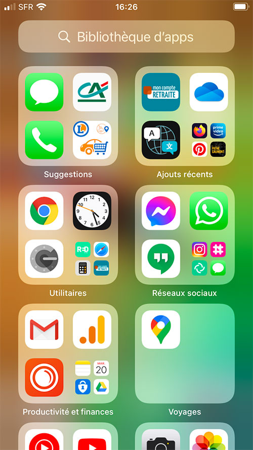 Bibliothèque d'applications iOS 14