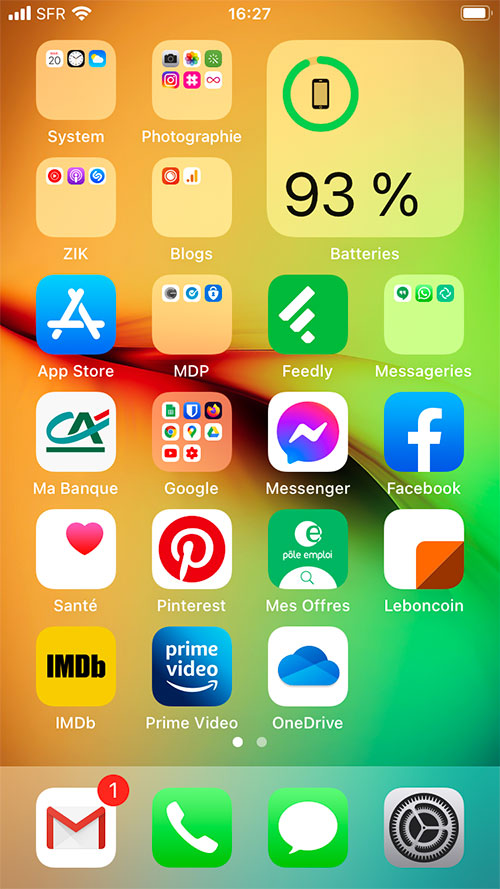 Page d'accueil sur iPhone avec iOS 14