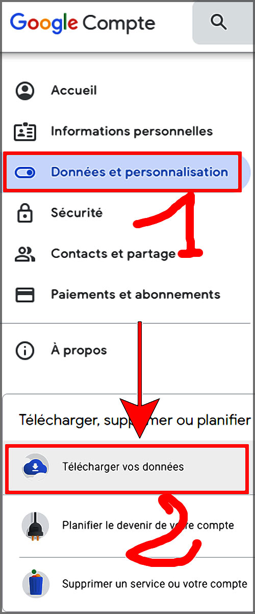 Google : télécharger données photos