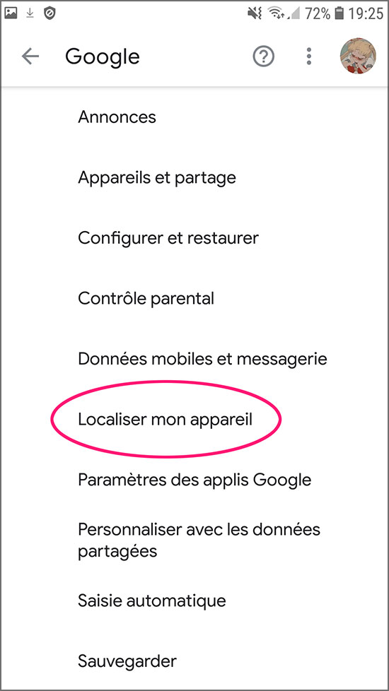 Android / Google / Localiser mon appareil