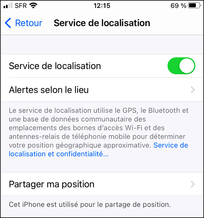 "Service de localisation" sur iPhone