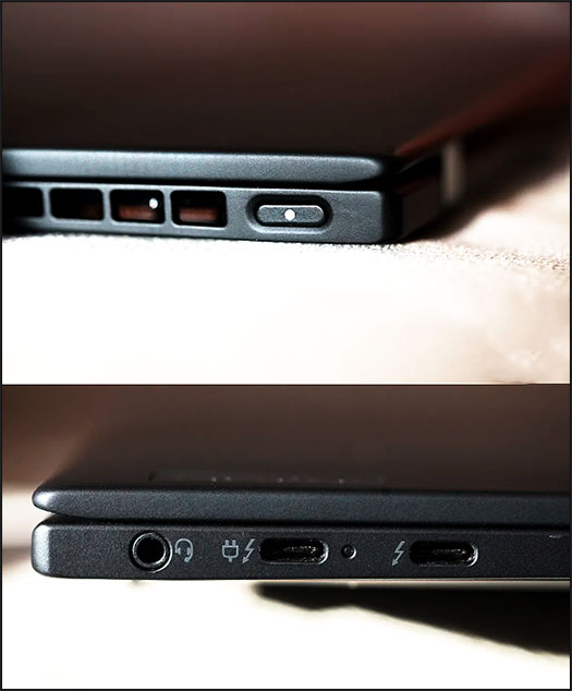 Deux ports USB-C et une prise audio sur le Lenovo X1 Nano
