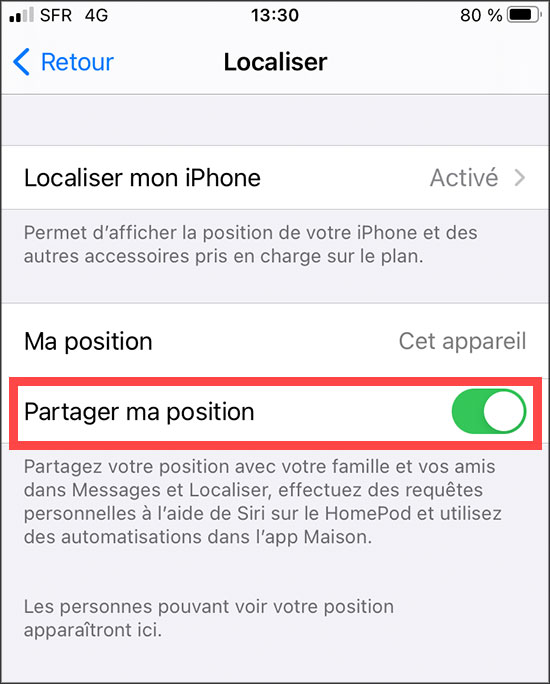 iphone localiser partager ma position
