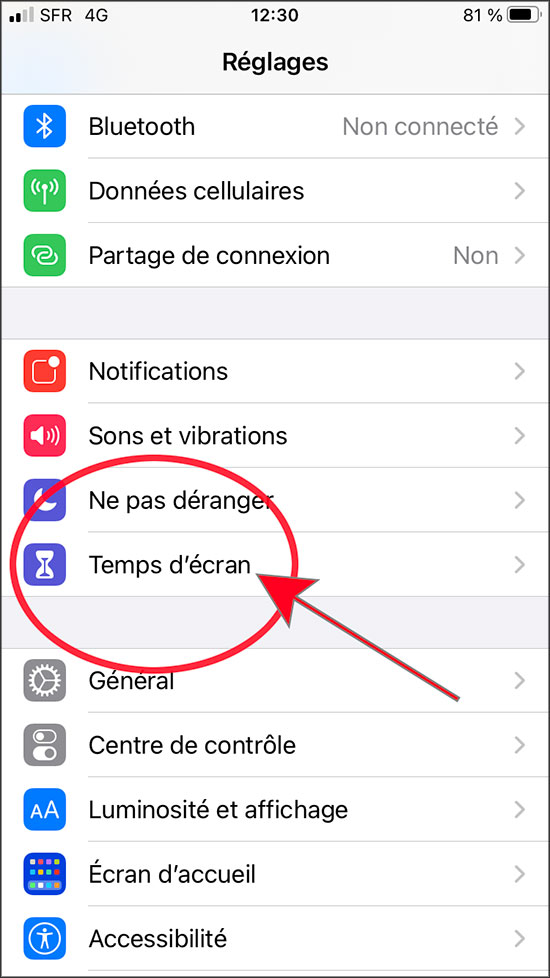 rubrique temps decran sur iphone