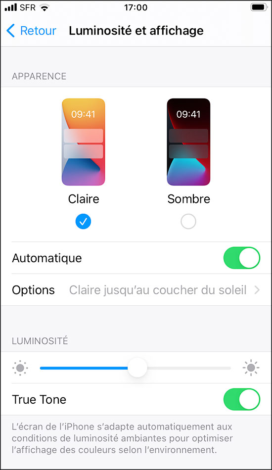 iPhone : Luminosité et affichage