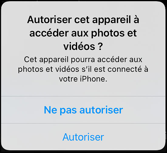 Autoriser le transfert des photos d'un iPhone vers Windows
