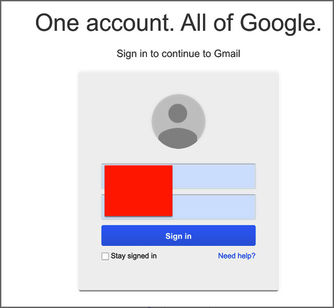 Page de phising de Gmail