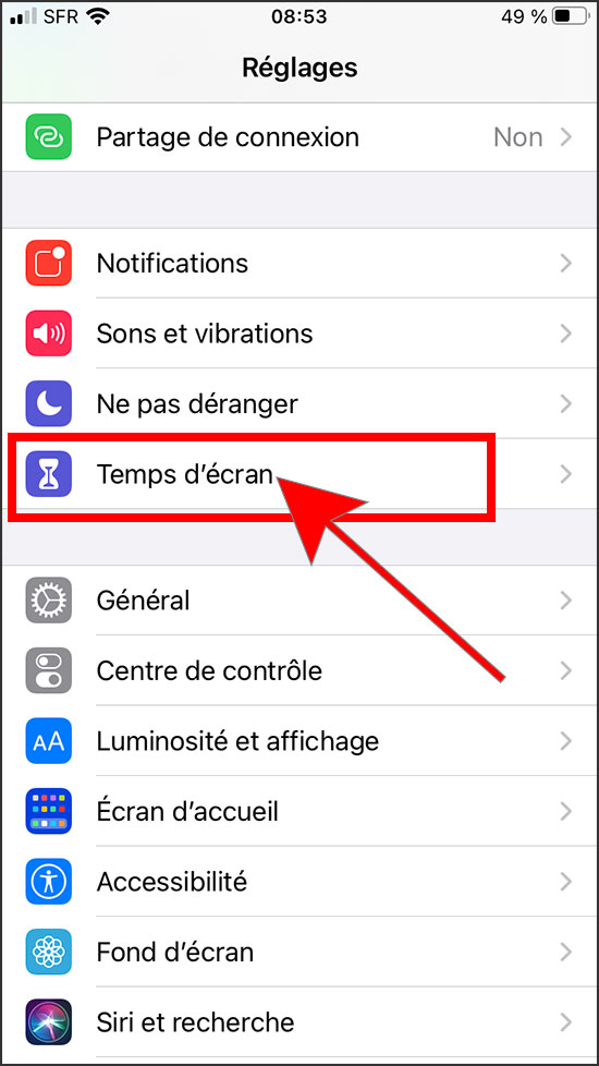 Activer Temps d'écran sur iPhone en guise de controle parental iphone 1