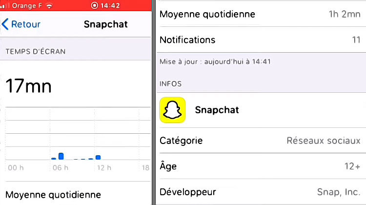 Temps d'écran sur iPhone pour limiter Snapchat