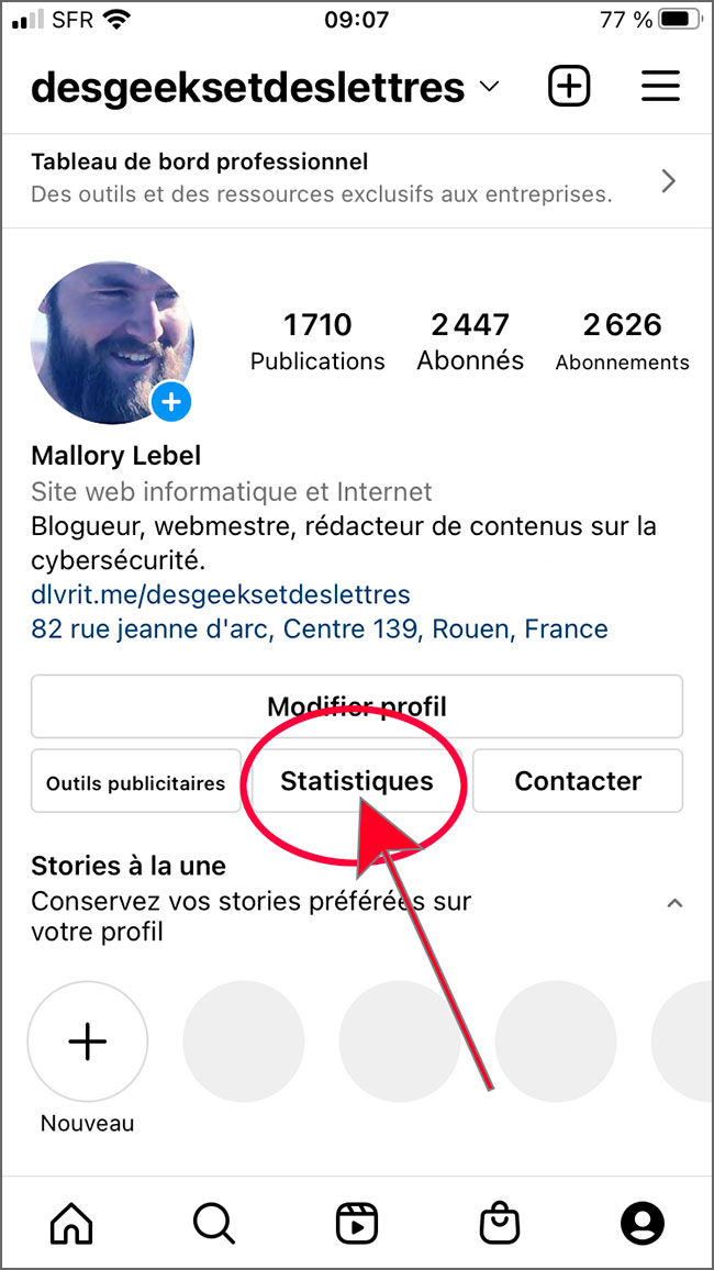 bouton statistiques sur instagram