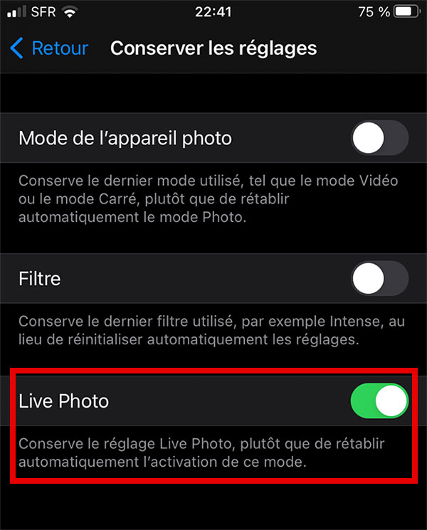 live photo menu iphone