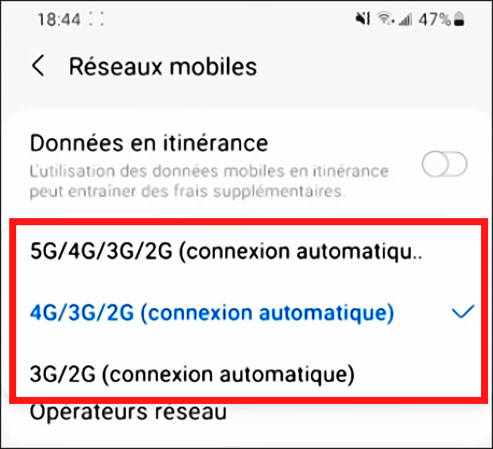 reseaux mobiles 5g android