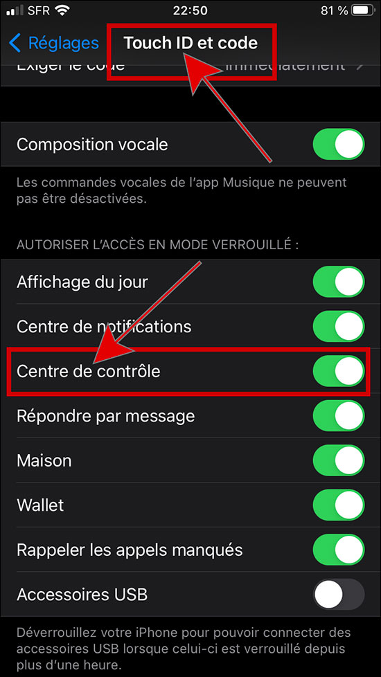 touch id et code reglages iphone