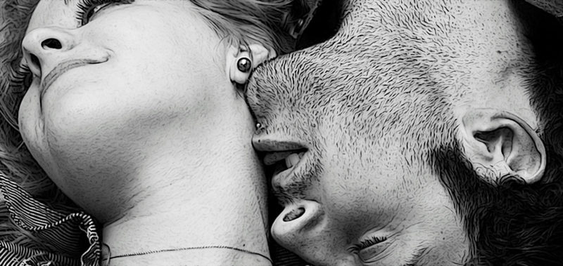 un homme leche le cou d une femme