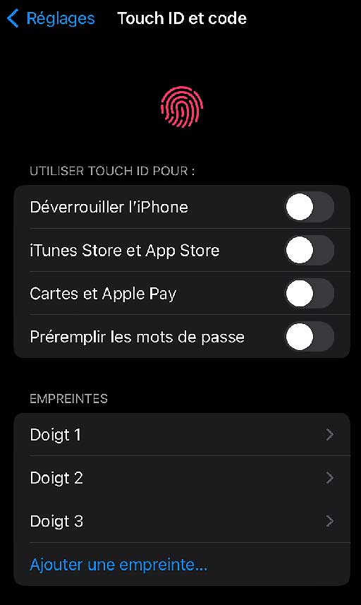 iphone touch id et code
