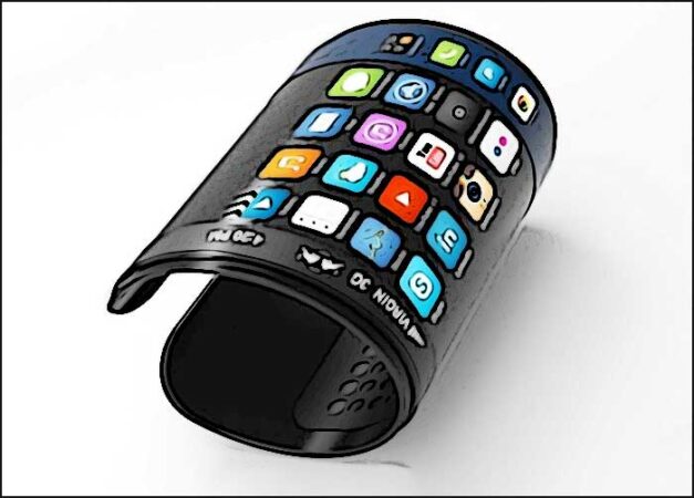 un telephone dans une matiere souple enroulee