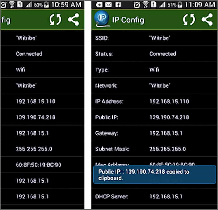 Capture d'écran configurations IP mobile. (penetrate pro)