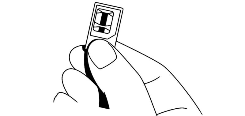 dessin carte sim tenue en main