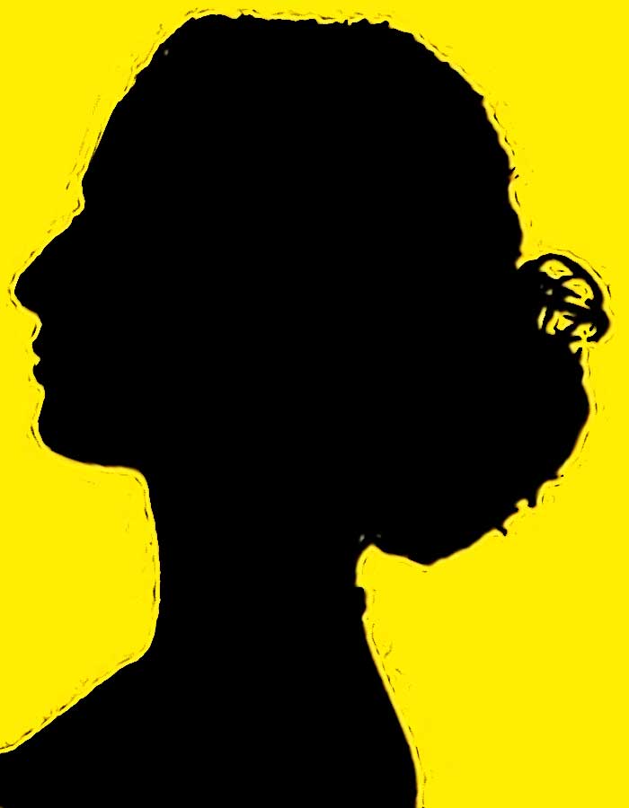 silhouette noire de femme sur fond jaune