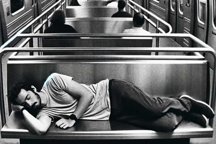 homme dort dans le metro videosurveillance