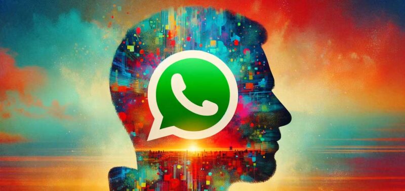 Silhouette humaine abstraite avec logo WhatsApp.