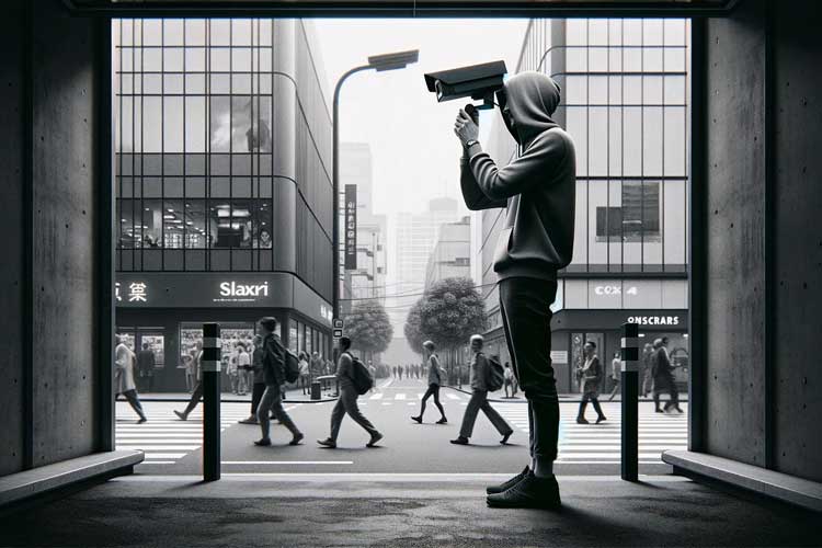 photographe de rue dans la rue noir et blanc