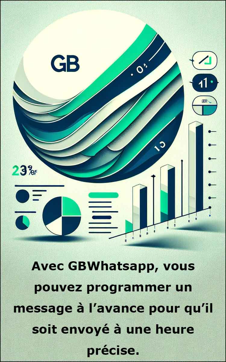 Infographie GBWhatsApp avec fonctions statistiques et programmation.