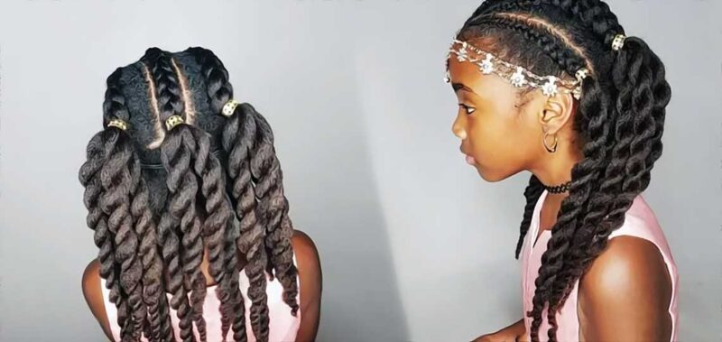 Jeune fille avec tresses épaisses et accessoires.