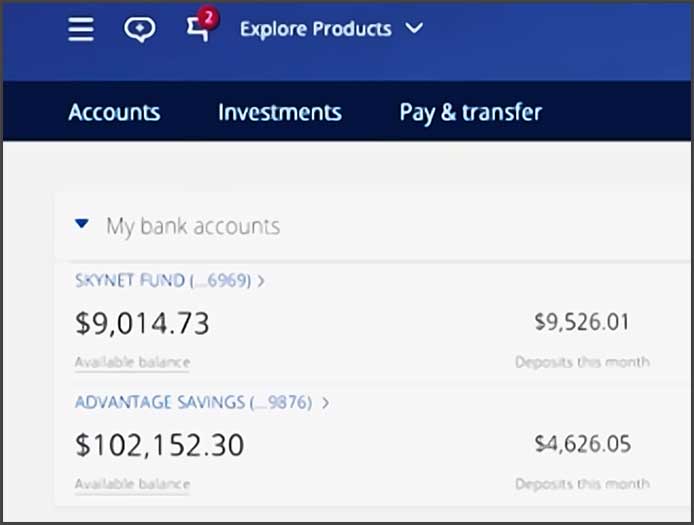 Interface d'application bancaire, comptes et soldes.