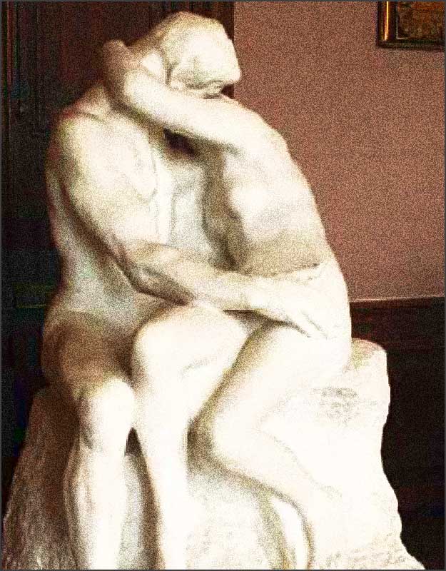 Sculpture marbre couple enlacé. Le baiser, sculpture de Rodin.
