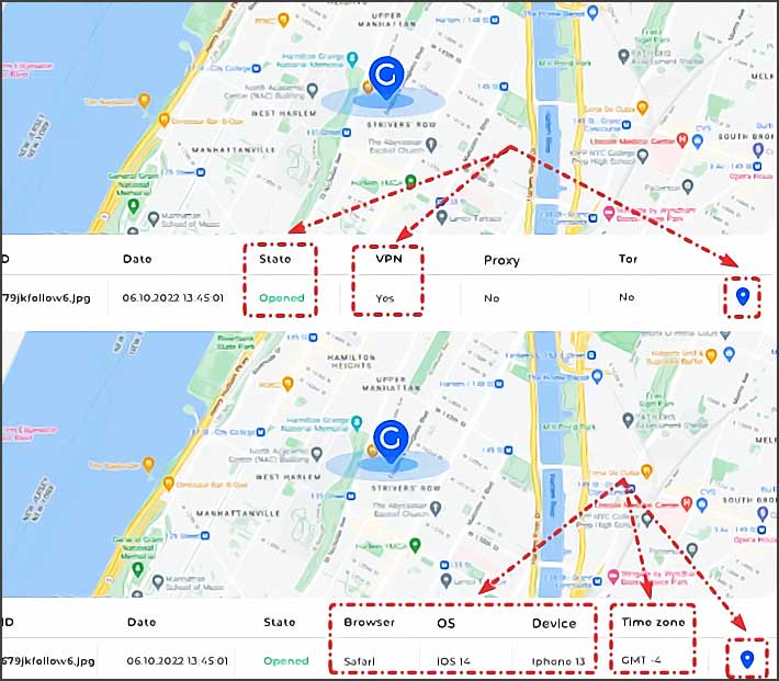 Carte avec itinéraire et informations de connexion VPN.